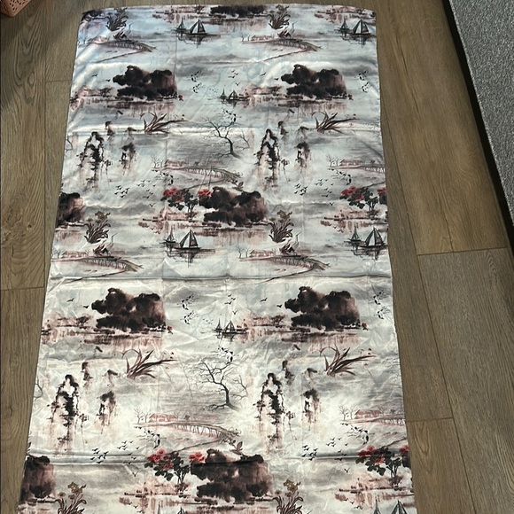 100% Silk Scarf Shaw Wrap Toile Gray Brown, Pink Floral, Boats, Tree - Picture 1 of 11